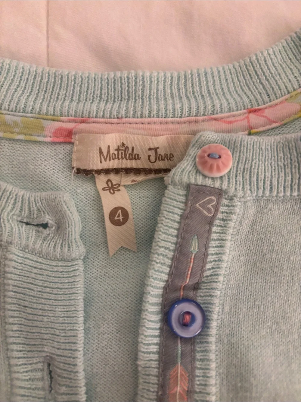 Matilda Jane Sz 4 girls Light Aqua Swan Cardigan Sweater